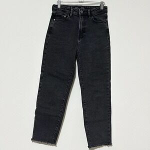 Stradivarius Jeans Womens USA 4 Black Denim Mom‎ Slim Raw Hem  EUC
